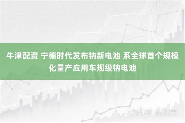 牛津配资 宁德时代发布钠新电池 系全球首个规模化量产应用车规级钠电池